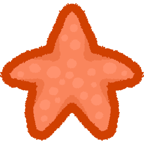 a coral colored rounded star with a darker outline and shading, there are lighter dots scattered on the star as well